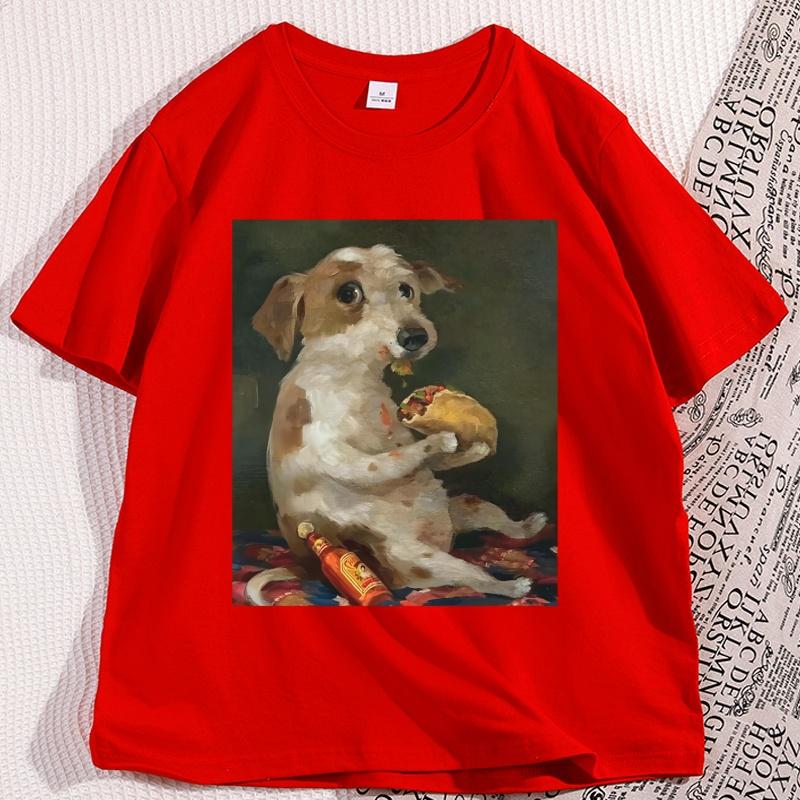 Vintage Dog Chill with Taco Bell Graphic Tshirt Funny Cotton Short Sleeve Tshirts Causal Loose Round Neck Breathable Clothes S