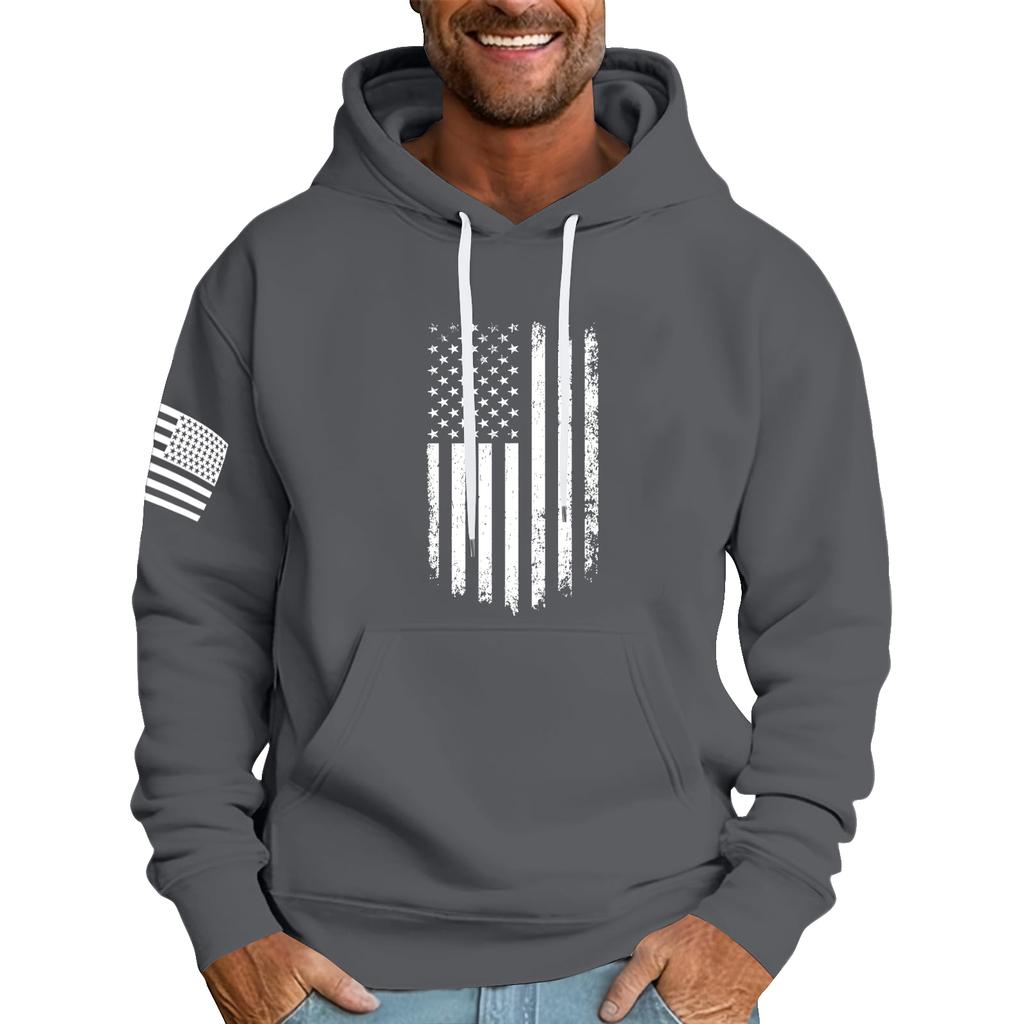 Men's Loose Flag Printed Hooded Sweatshirt Men's Casual Fashion Sports Sweatshirt