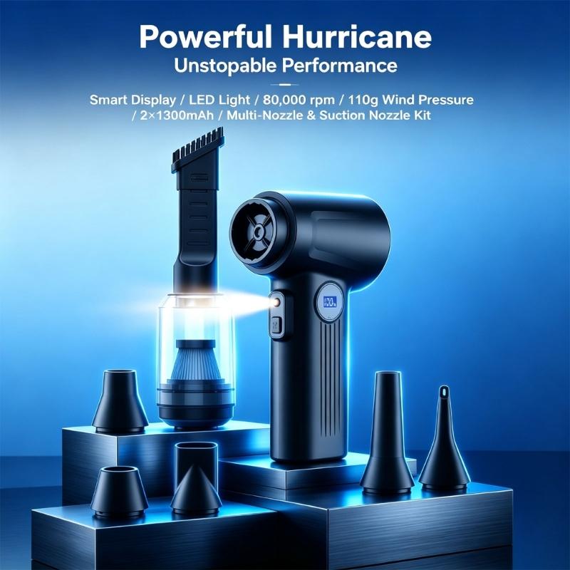 Rechargeable Handheld Blower Vacuum with Blow and Suction Modes, Mobile Dust Cleanup for Computer Cases, Vehicle Crevices, and Workshop Surfaces