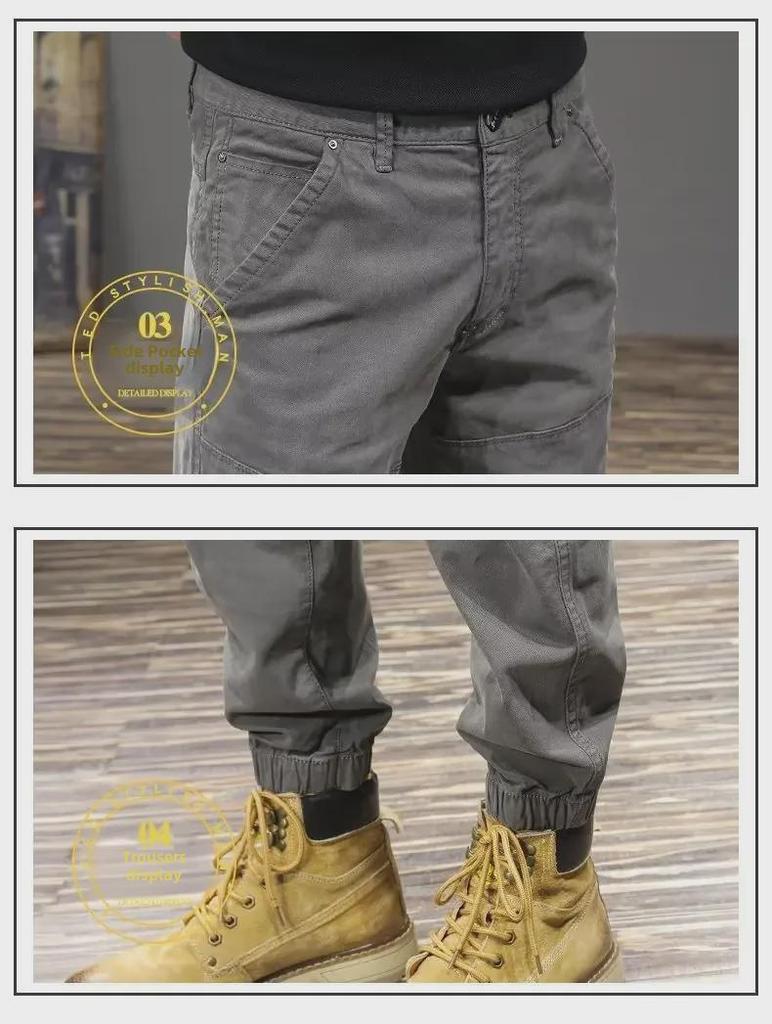 Men's Retro Spring/Autumn Loose Cuffed Casual Overalls