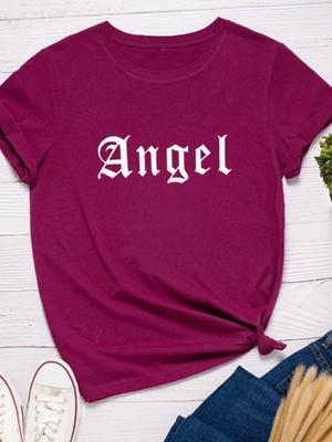 Angel Letter Print Women T Shirt Short Sleeve O Neck Loose Women Tshirt Ladies Tee Shirt Tops Clothes Camisetas Mujer