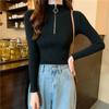 Knitted Women Zipper Half High Neck Sweater Pullovers Autumn Winter Basic Women Sweaters Slim Solid Knitwear Pull Femme Tops