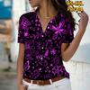 2025 Summer New Fashion Women's Plant Printed Short Sleeve V-neck Casual Button-down Shirt Top