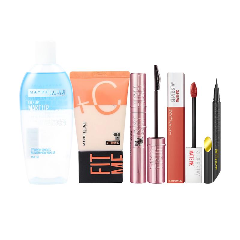Maybelline makeup remover + rejuvenating milk + sky-high mascara + matte lipstick Maybelline Barbie Gift Box Set Normal-Maybelline Barbie Set Normal