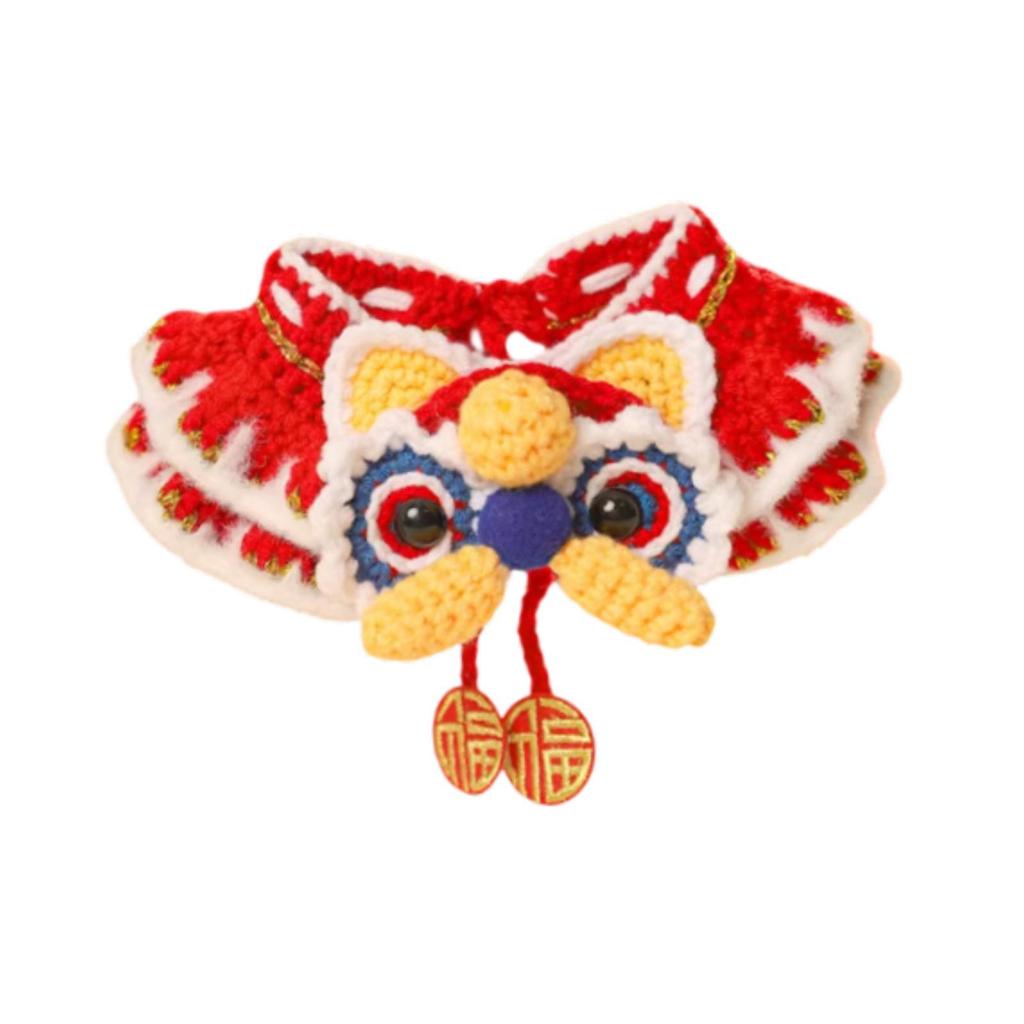 Knitted Cat Collar Pet Dog Collar Adjustable Holiday Decorative Chinese New Year for Puppy Dog Kitten Cats Photography Props