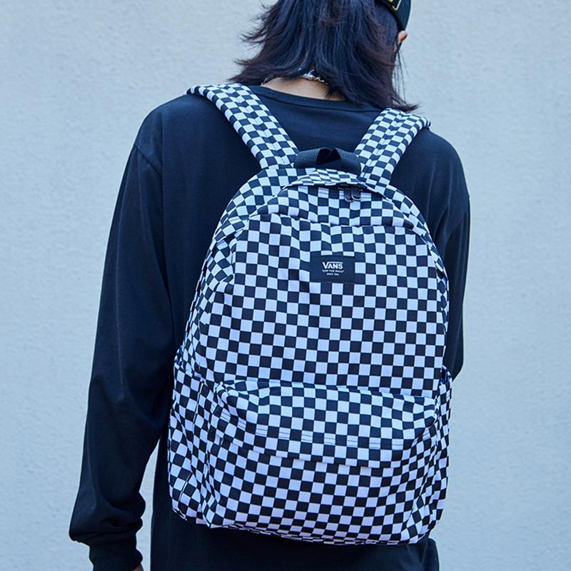 Vans Classic Checkerboard Logo Zip Backpack Unisex Backpacks Black White VN0A5KI1Y28