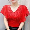 Summer European Women T-Shirt Clothes Sexy V-neck Luxury Hot Diamonds Tops Chic Female Short Sleeve All Match Tees