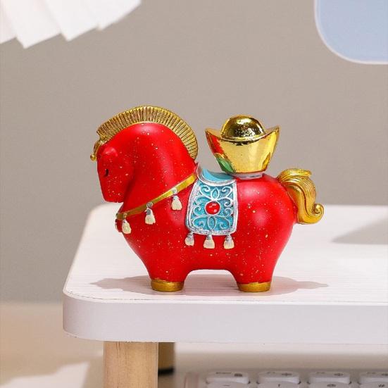 1/4Pcs Cartoon Horse Figurine with Gift Bag Box Bring Good Luck Fortune Chinese Style Pony Statue Home Office Desktop Feng Shui Decoration Ornament