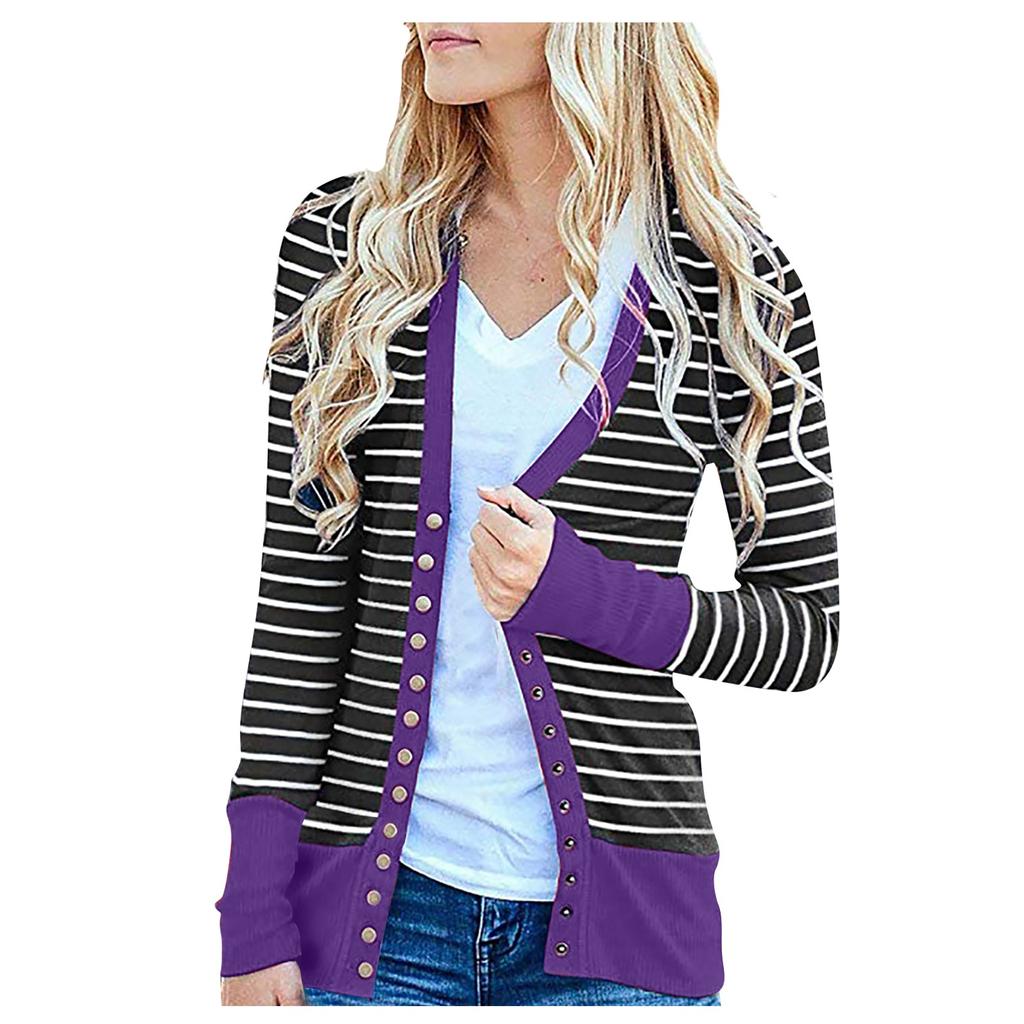 Moda damska Casualowe paski z długimi rękawami Cardigan Jacket Tops