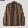 INCERUN Oversized Men Long Sleeve One Button Casual Loose Cardigan Thin Kimono Tops