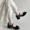 Black French Ballet Style Thick Heel Light Mouth Inner Height Increase Single Shoes Summer Skirt Mary Jane Small Leather