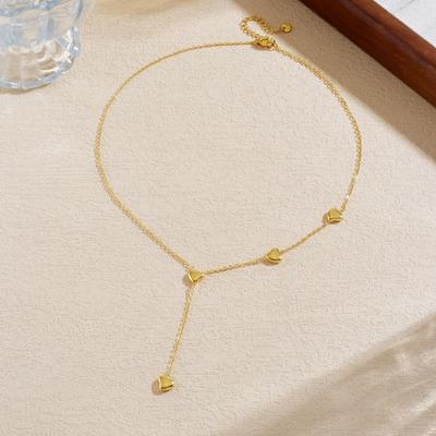 Gold Plated 3D Heart Y-Shaped Lariat Necklace, Stainless Steel Dainty Station Chain Choker, Waterproof Minimalist Jewelry for Women Gift