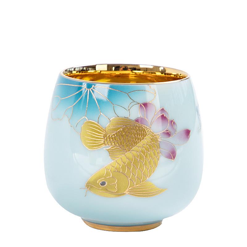 125ml Gilded Master Cup Handmade Ceramic Teacup Souvenir  Celadon Kungfu Tea Set Household Tea Cup Tea Bowl Gift Box