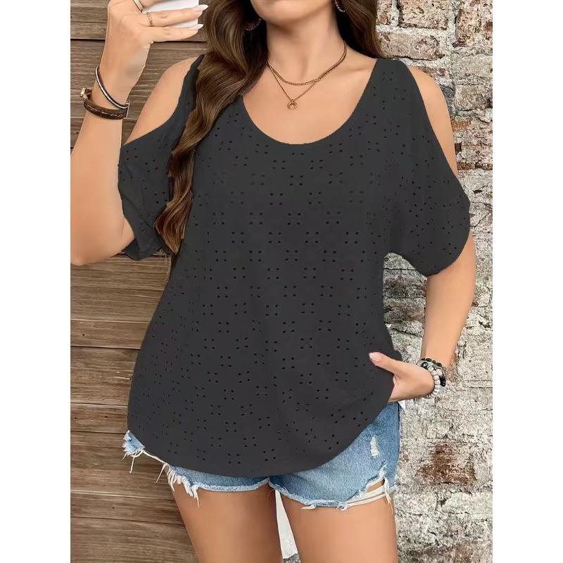 European and American women's clothing, independent station spring and summer new solid color off-the-shoulder hollow T-shirt women