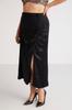 Damen-Rock in großen Größen, Jena, sprudelnder Satin-Look, drapierter, detaillierter Schlitz, Midi-Rock in Schwarz, Übergröße