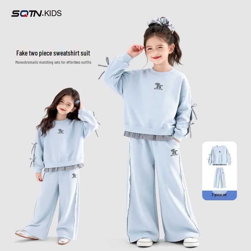 Girls' Embroidered Long Sleeve Sweatshirt & Pants Set