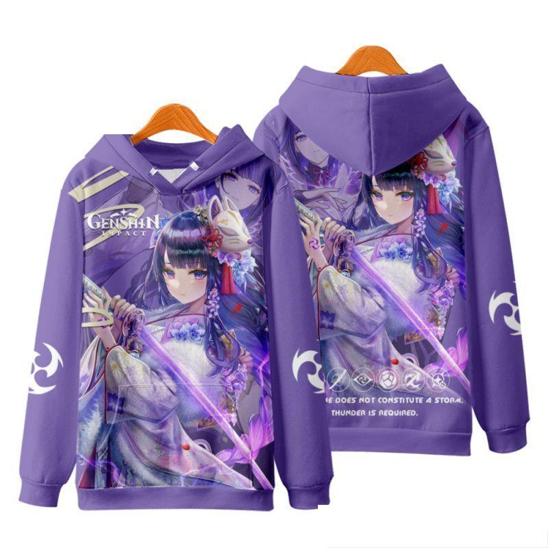 Raiden Shogun Genshin Impact Cosplay Hoodies 3D Print Unisex Anime Cartoon Sweatshirt Oversized  Women Harajuku Pullover Coat