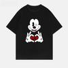 MINISO 2025 New Creative Black and White Mickey Print Women Men Couple Tshirt Casual Loose Y2K Round Neck Womens Top