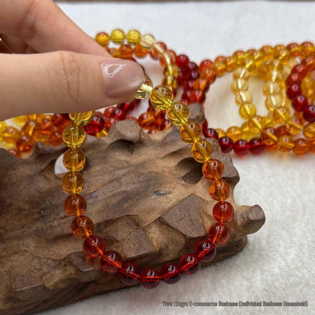 Dwupokoleniowy bursztynowo-miodowy woskowy gradientowy różaniec buddyjski z koralikami z krwi i złotego bursztynu – standardowy rozmiar 8 mm