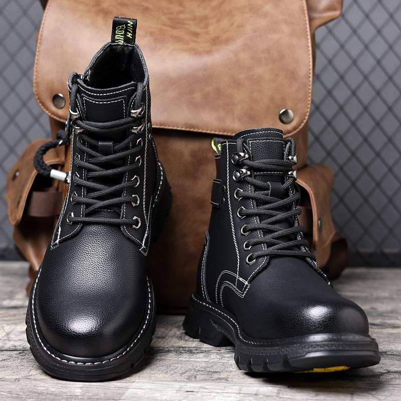 Fashion Autumn Winter Cowhide Velvet Warm Ankle Boots for Men Fashion Platform Casual Men's Luxury Shoes Designer Black Ankle Boots Male