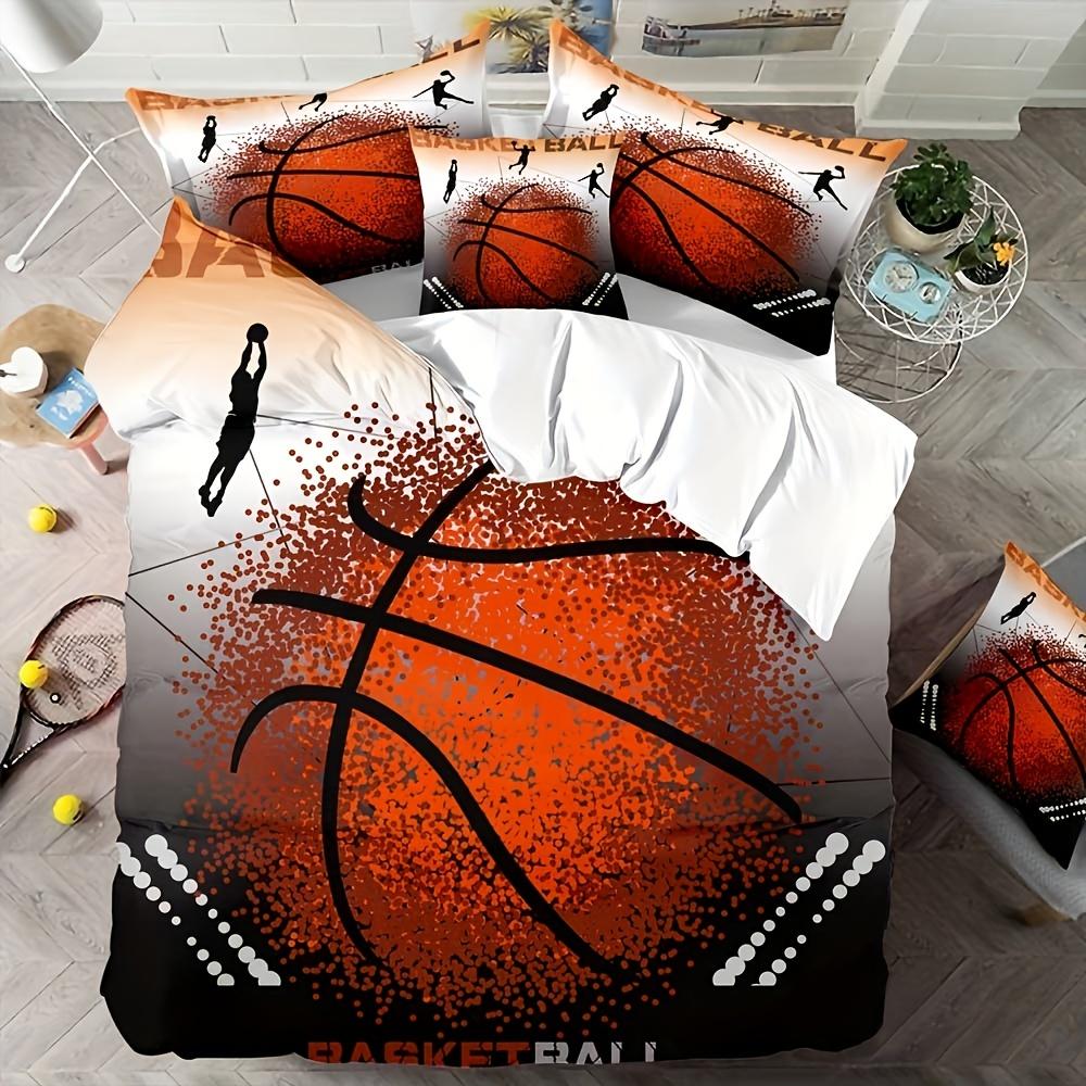 Měkká a prodyšná sada povlaku na přikrývku s basketbalovým motivem pro dekoraci ložnice a pokoje pro hosty, obsahuje 1 povlak na přikrývku a 2 povlaky na polštáře