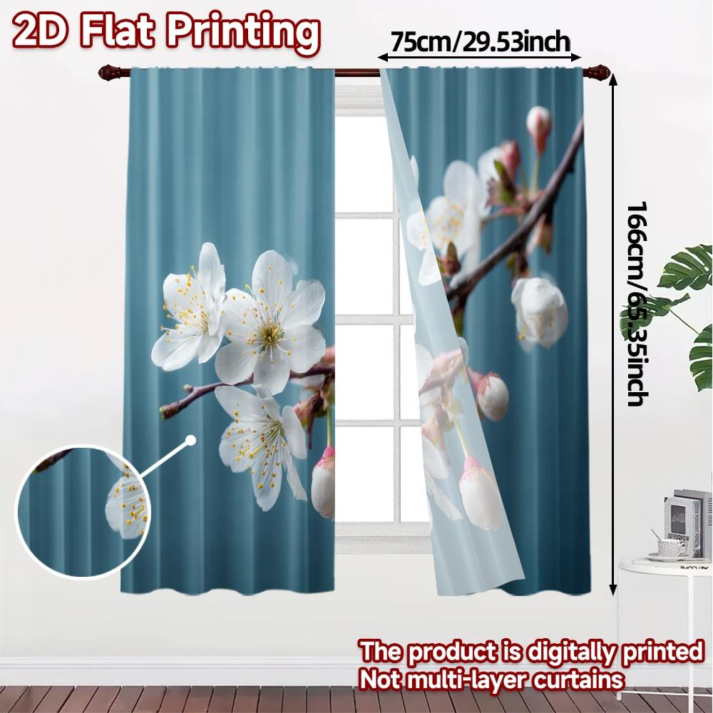Set Of 2 Flat Printing Curtains Without Rod Spring Blossom Popular Polyester Easy Install Curtain Semi Sheer