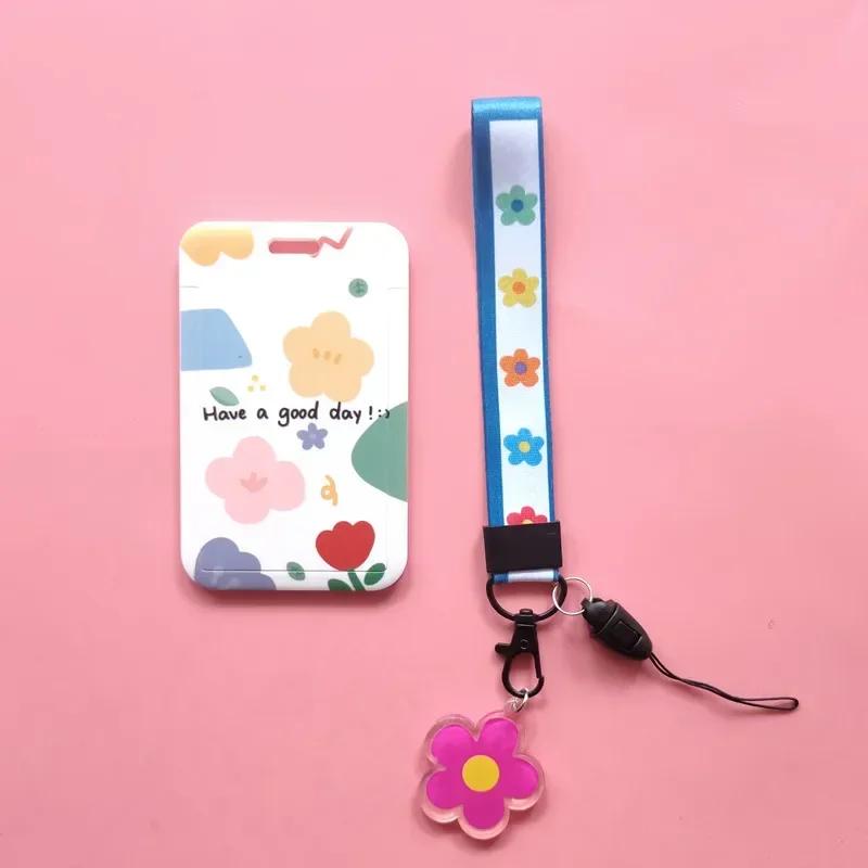 Fashion Flower Women Card Protector Cover Case Card Holder Neck Strap with Lanyard Badge Holder Work ID Card Bus ID Card Holder