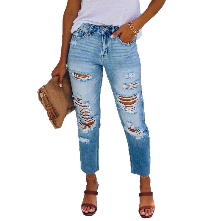 2025 Summer European & American Style Slimming Ripped Denim Jeans for Women
