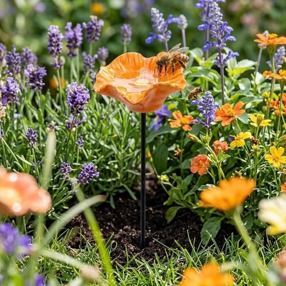 Harz Blumen Vogeltränke Ständer Erdspieß Insekten Trinkwasser Vogel Futterbecher Rasen Terrasse