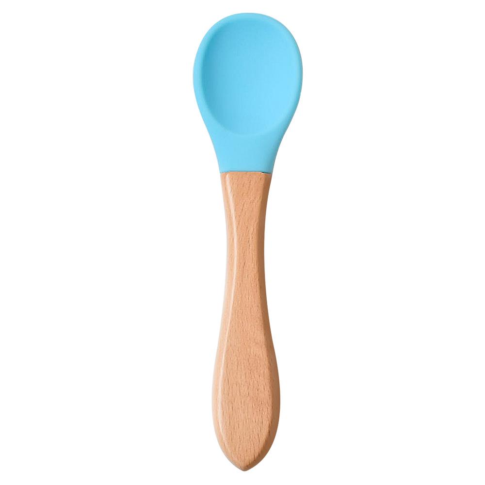 Silicone Baby Bowl & Spoon Set with Wooden Handle and Suction Cup