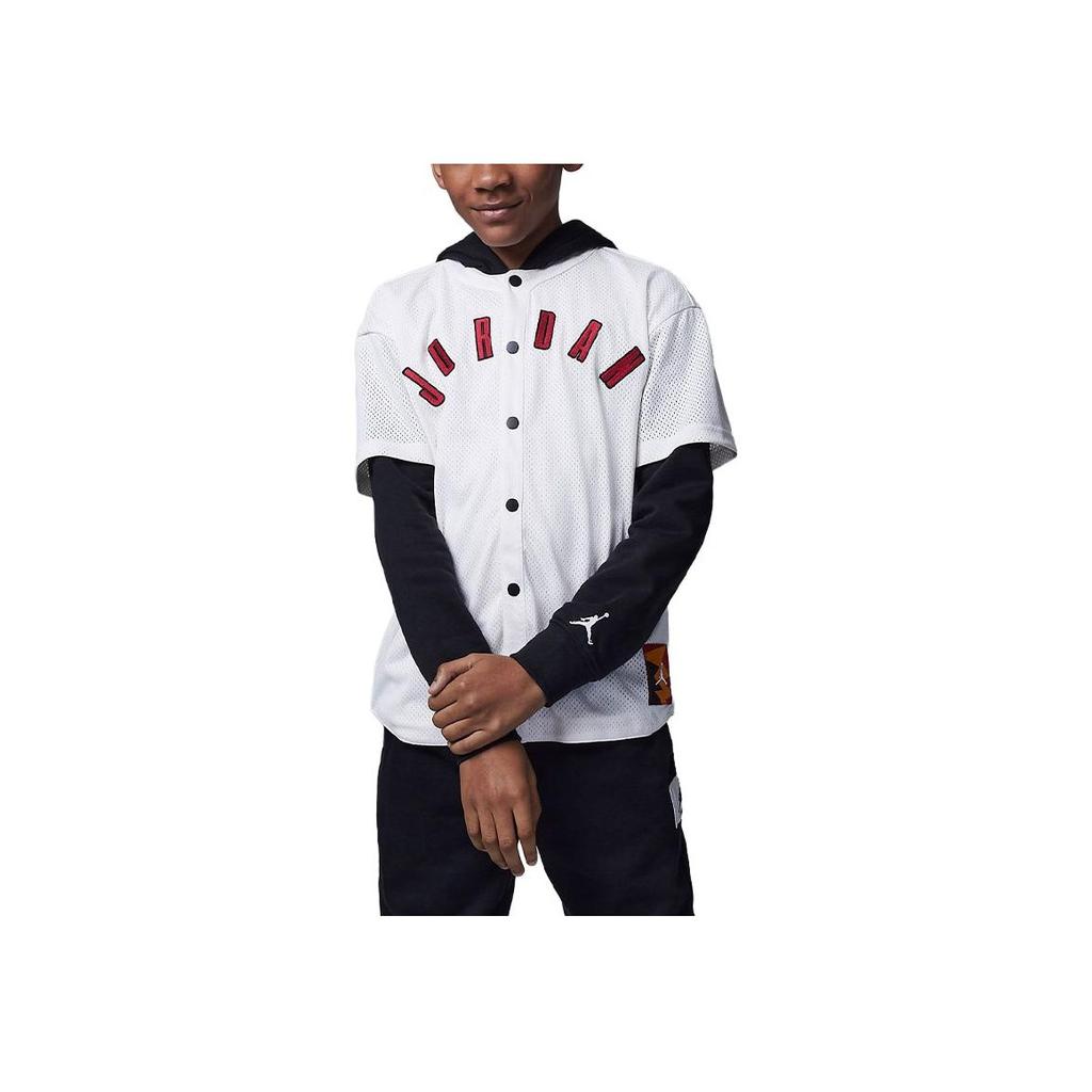 Jordan MJ Flight MVP Patchwork Hooded Letter Print Long Sleeve T-Shirt Kids Tops Sail-White FV2823-133