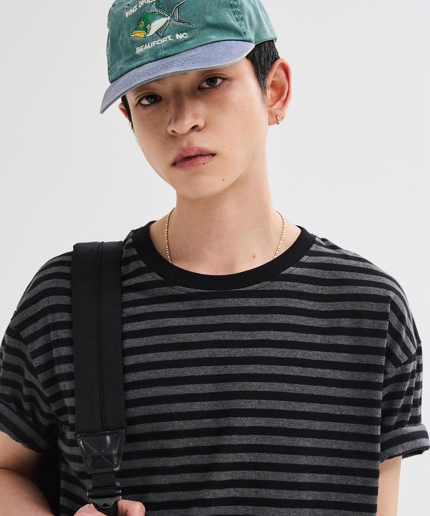 LEIRE Essential Striped Crop T-Shirt [Charcoal St]