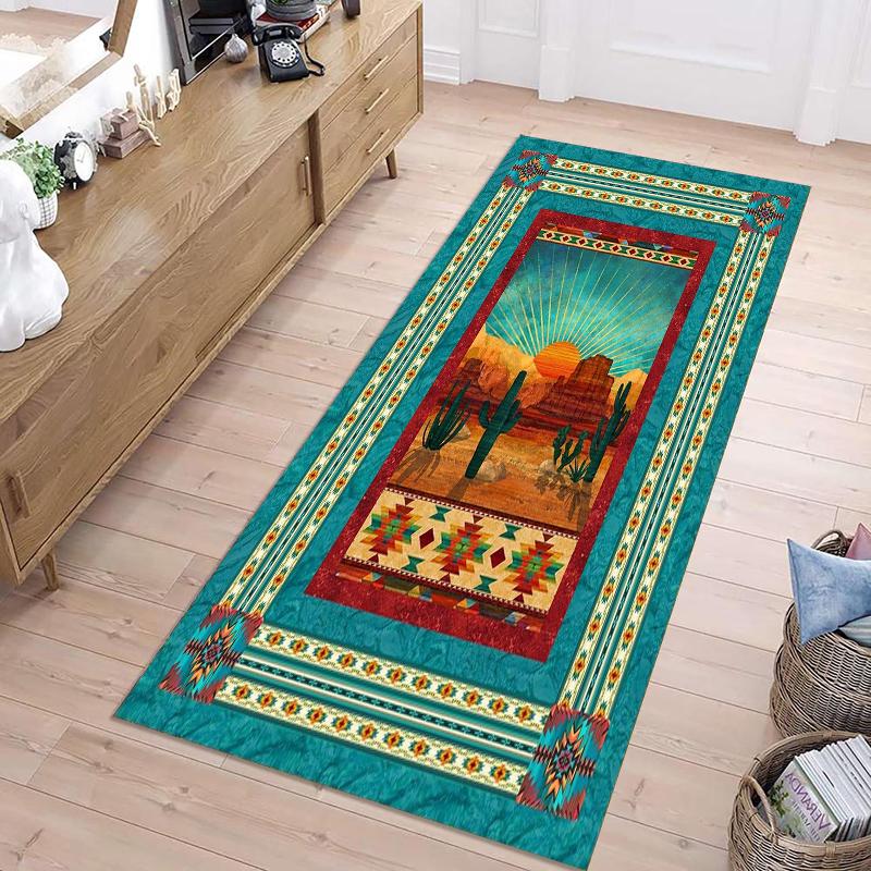 

Southwestern Cactus Long Runner Rug Vibrant Desert & Ethnic Print Durable Wear-resistant Non-slip Carpet for Hallway Entryway 40X120CM