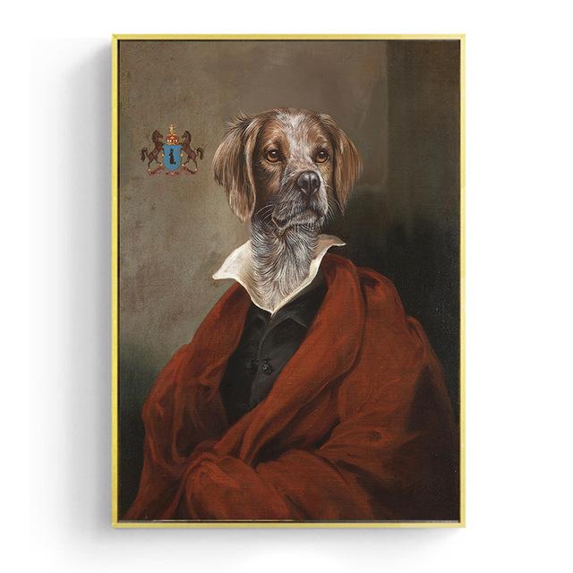 Vintage Classy Dog Impersonate Wall Art Posters Prints Animal Wearing Coat Canvas Painting Wall Picture for Living Room Decor