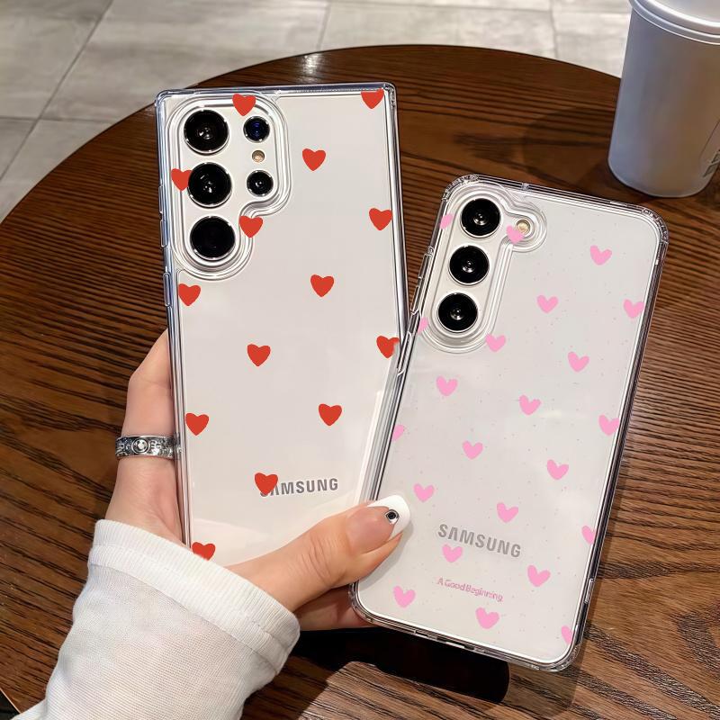Pink Love Heart Phone Cases For Samsung Galaxy S26 S25 Ultra A57 A56 5G S24 S23 Plus FE A36 A26 A16 A07 A55 A15 A54 Clear Cover