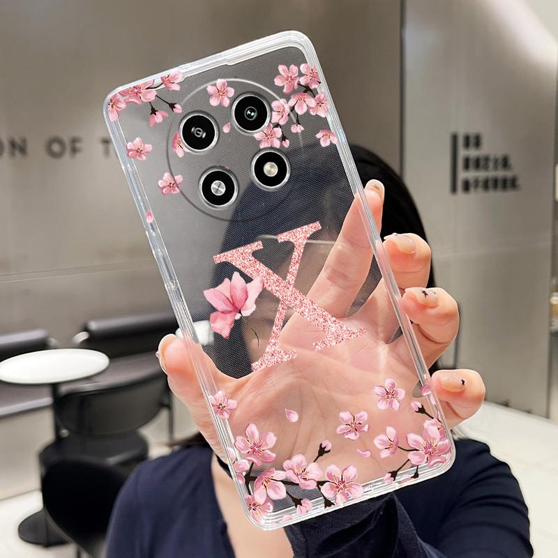 Letter Case For OPPO A2 Pro 5G Capa Coque Fashion Flower Back Cover Transparent Soft Silicone TPU Clear Printing Phone Casing