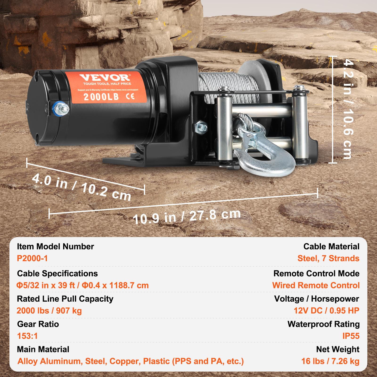 

SucceBuy Электрическая автомобильная лебедка 2000 фунтов ATV/UTV Лебедка со стальным тросом с проводным пультом управления для буксировки внедорожника джипа грузовика