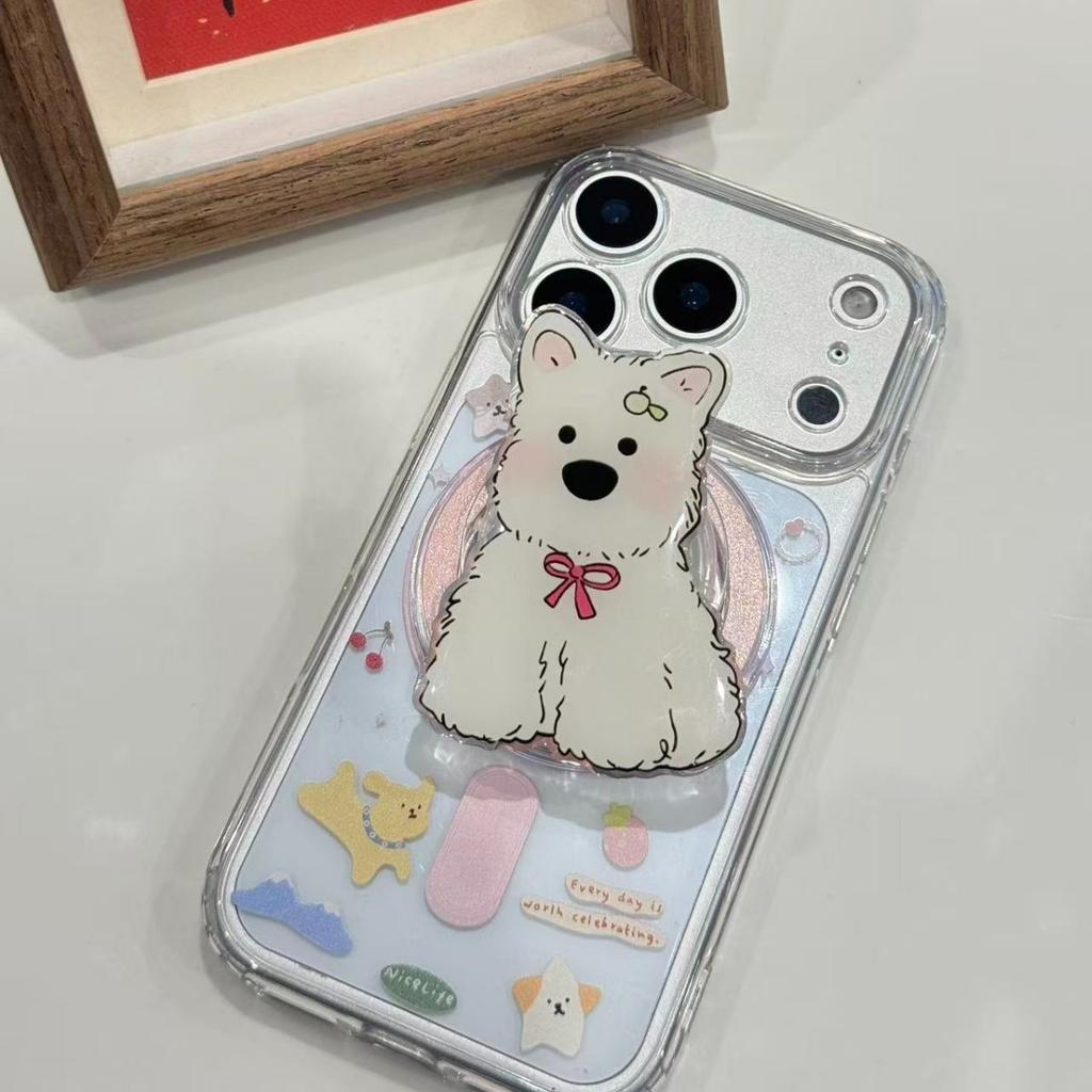 West Highland Puppy Transparent Magnetic Mobile Phone Case for 13 Apple 17promax with bracket iPhone16 set 15