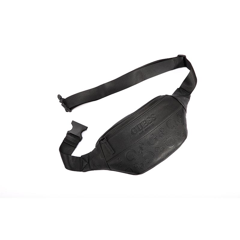 New GUESS Synthetic Leather One Shoulder Crossbody Fanny Pack Sling Bag Regular Men's Black/Dark Gray GSPLD882994BLA