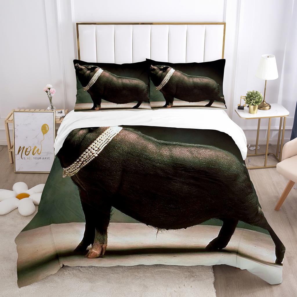Pig Duvet Cover Set Pig Play Guitar Cute Animals Theme King Queen Twin Full Size For Kids Boys Girls Teens Polyester Bedding Set