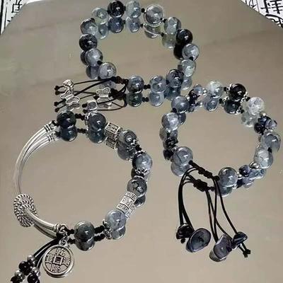 New Chinese Style Blue Crystal Butterfly Bracelet For Women Vintage Ethnic Handmade Woven Beaded Charm Bracelet Jewelry