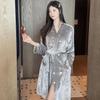 Women's Gold Velvet Long Sleeve Nightgown with Butterfly Print - Hotel Style Bathrobe for Autumn and Winter