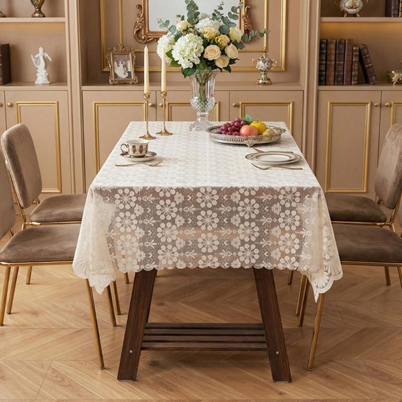 Nonslip Florals French Lace Tablecloth Polyester Fabric Easy Cleaning for Home Dining Table Cover