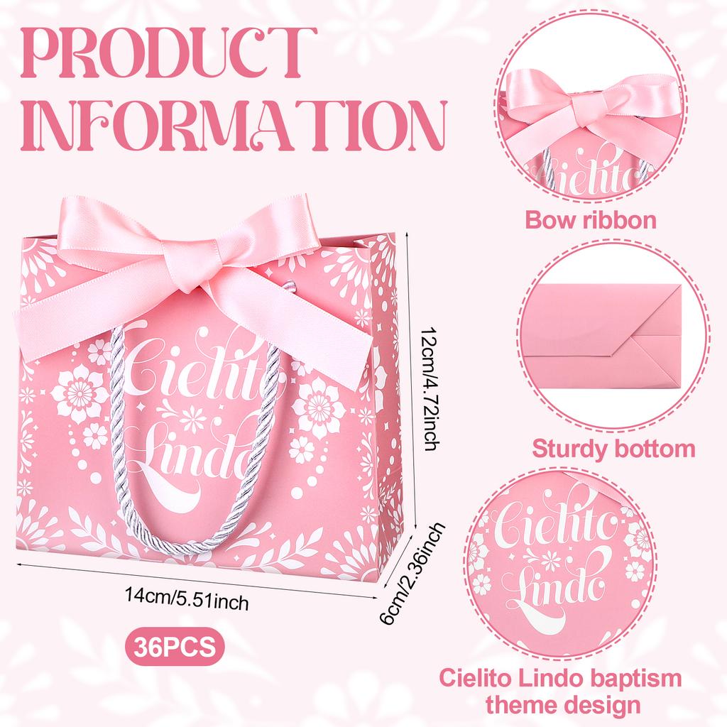 Fionupi 36 Pcs Mini Cielito Lindo Baby Shower Gifts Bags With Handles Pink Cielito Lindo Party Candy Treat Goodie Bags With Bow