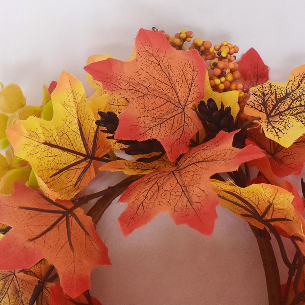 Artificial Maple Leaves Wreath With Berries Sunflowers Candle Rings For Farmhouse Fall Thanksgiving Wedding Centerpiece Table Door Decor