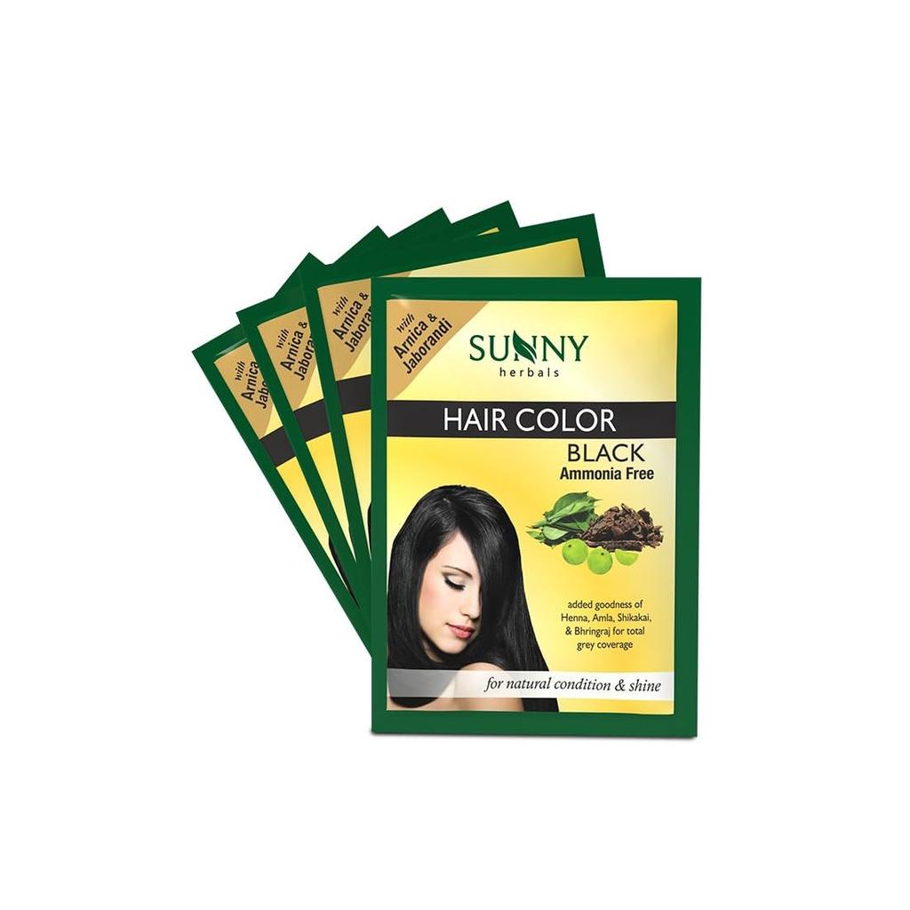 Sunny Herbals Schwarze Haarfarbe 20g x 4er-Packung | Henna, Amla, Shikakai & Bhringraj | Langanhaltend, Ammoniakfrei, Silikonfrei, Unisex