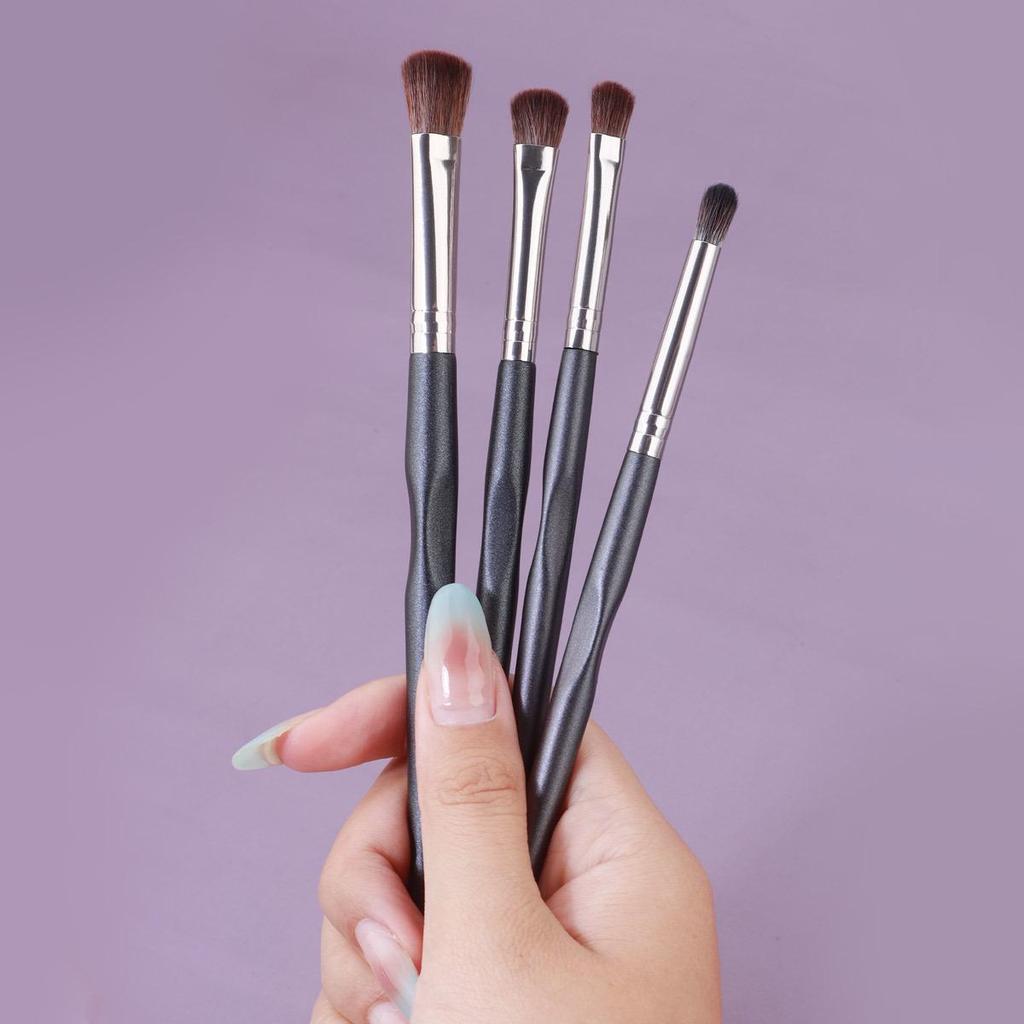 4-Piece Embossed Eye Brush Set: Eyeshadow, Blending, Under-eye Highlight, Contour.