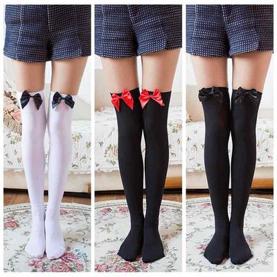 Adult Women Girls Bow Thigh High Stockings Lolita Costumes Cosplay Accessories Over Knee Stockings Socks Black White