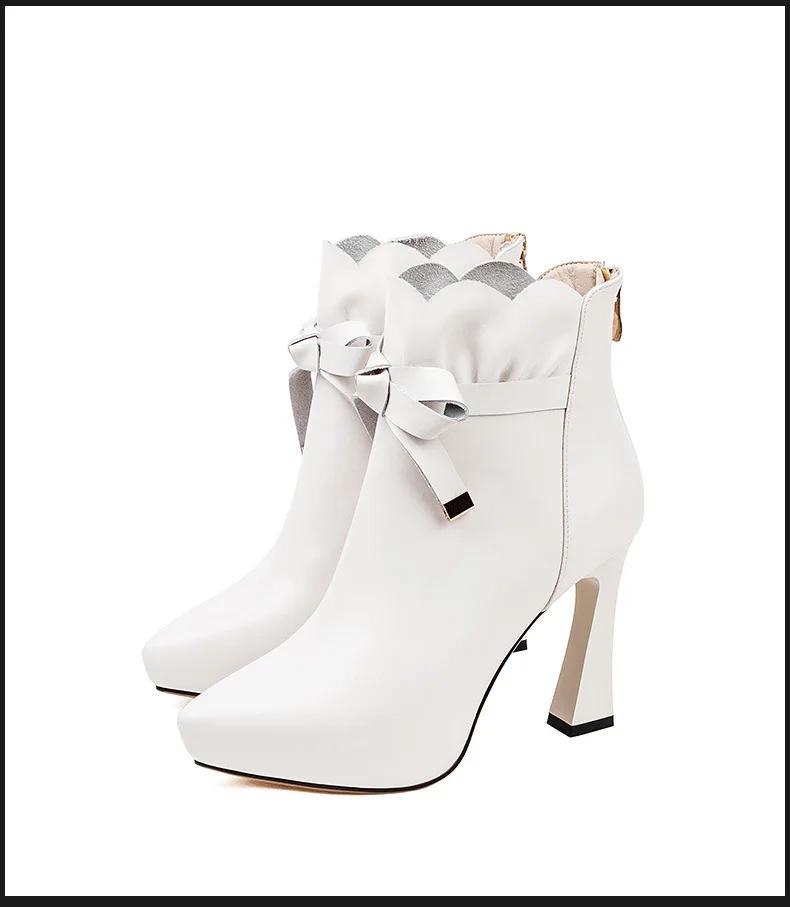 Elegant Shoes Women Super High Thin Heel Pointed Toe Butterfly-knot Spring and autumnOutside Warm Office Ankle Boots