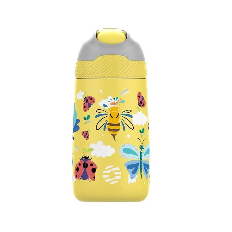 350ML Thermo Cup for Children Cartoon animals Pattern Water bottle Stainless Steel Vacuum Flacks With Healthy Straw Travel Cups